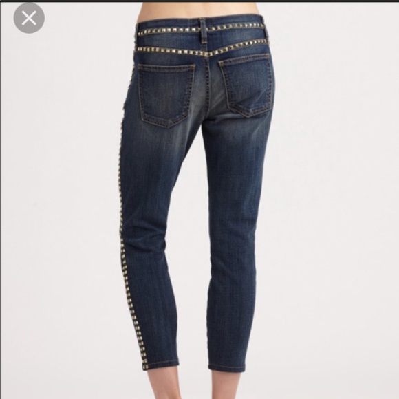 Current/Elliott Gold Studded Cropped Jeans Sz 27 - Picture 3 of 11